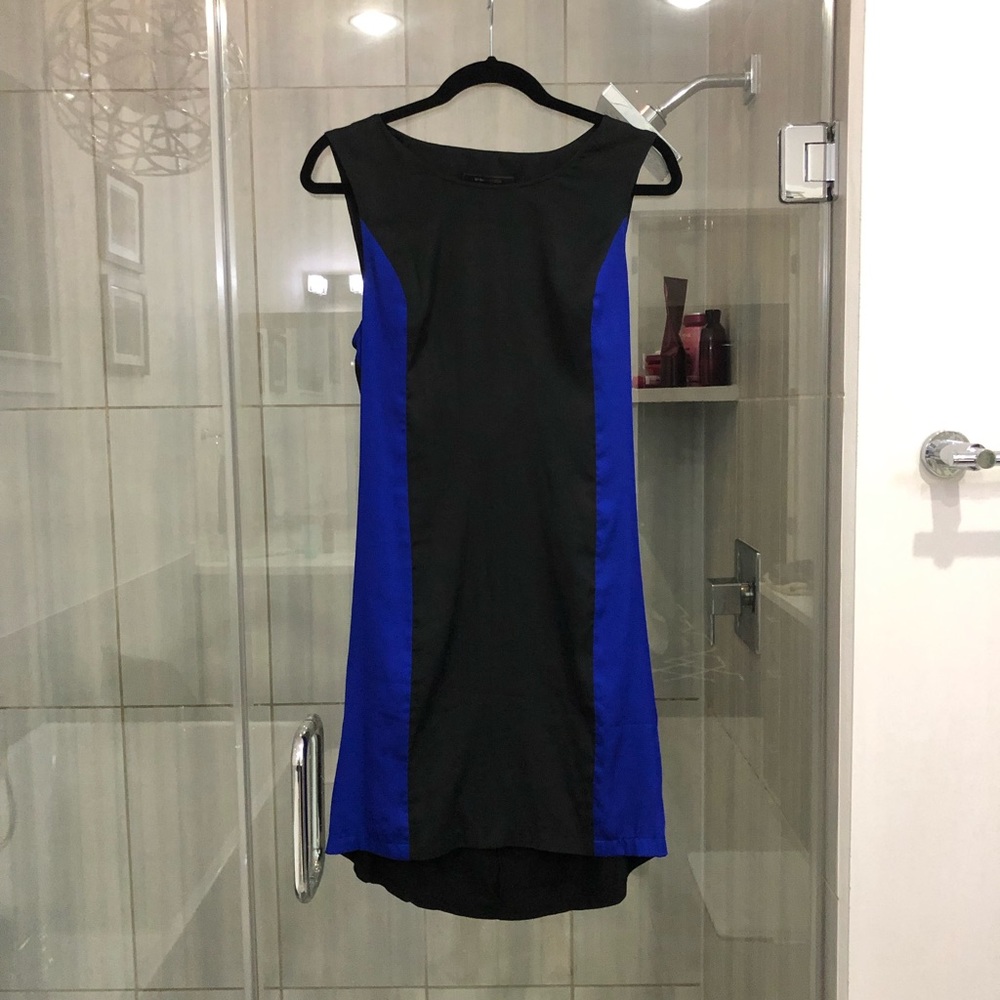 Blue & black shift dress - drape open back